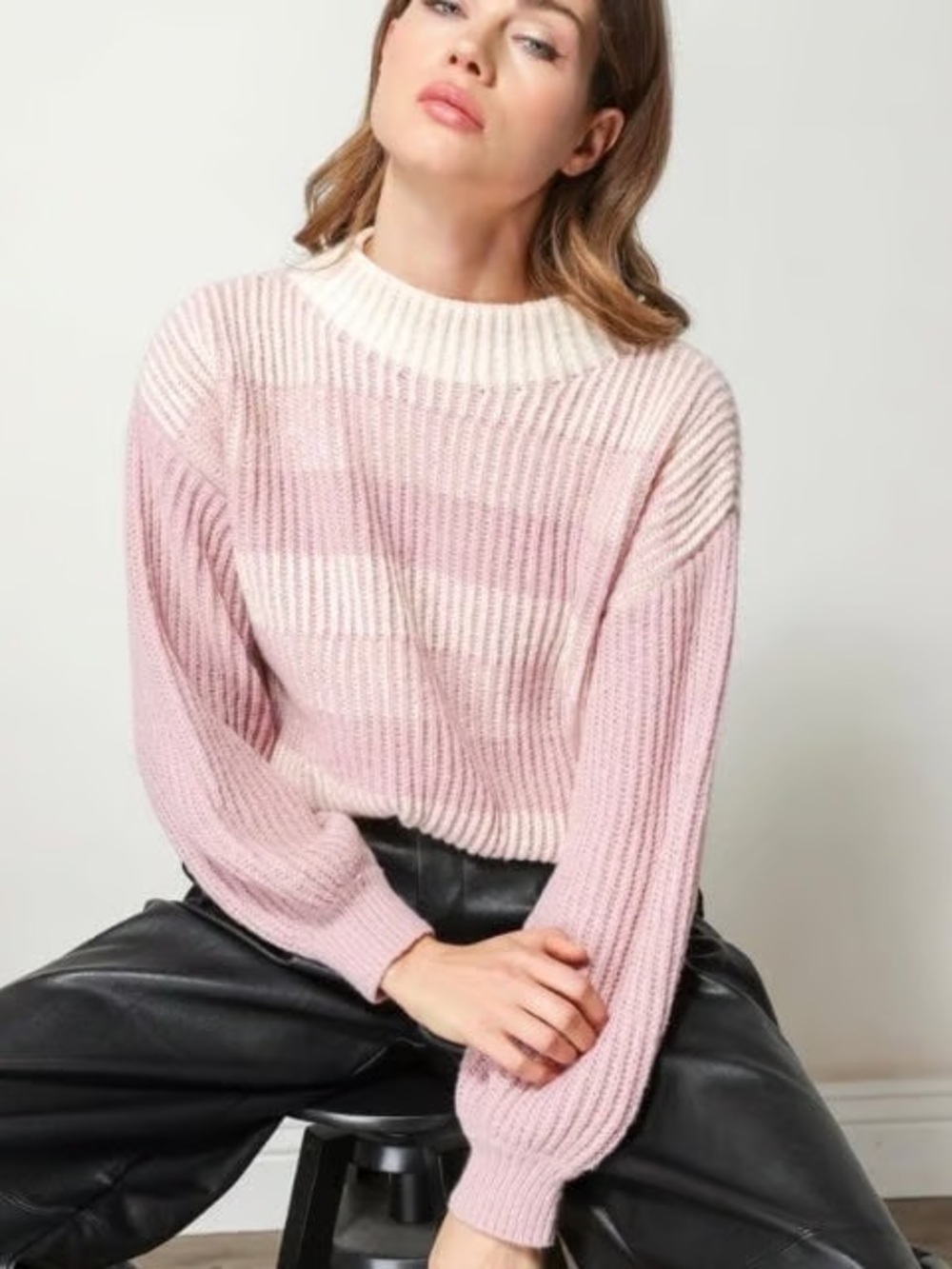 Sincerely Jules | NWT  Pink & White Striped Crewneck Sweater Sz L